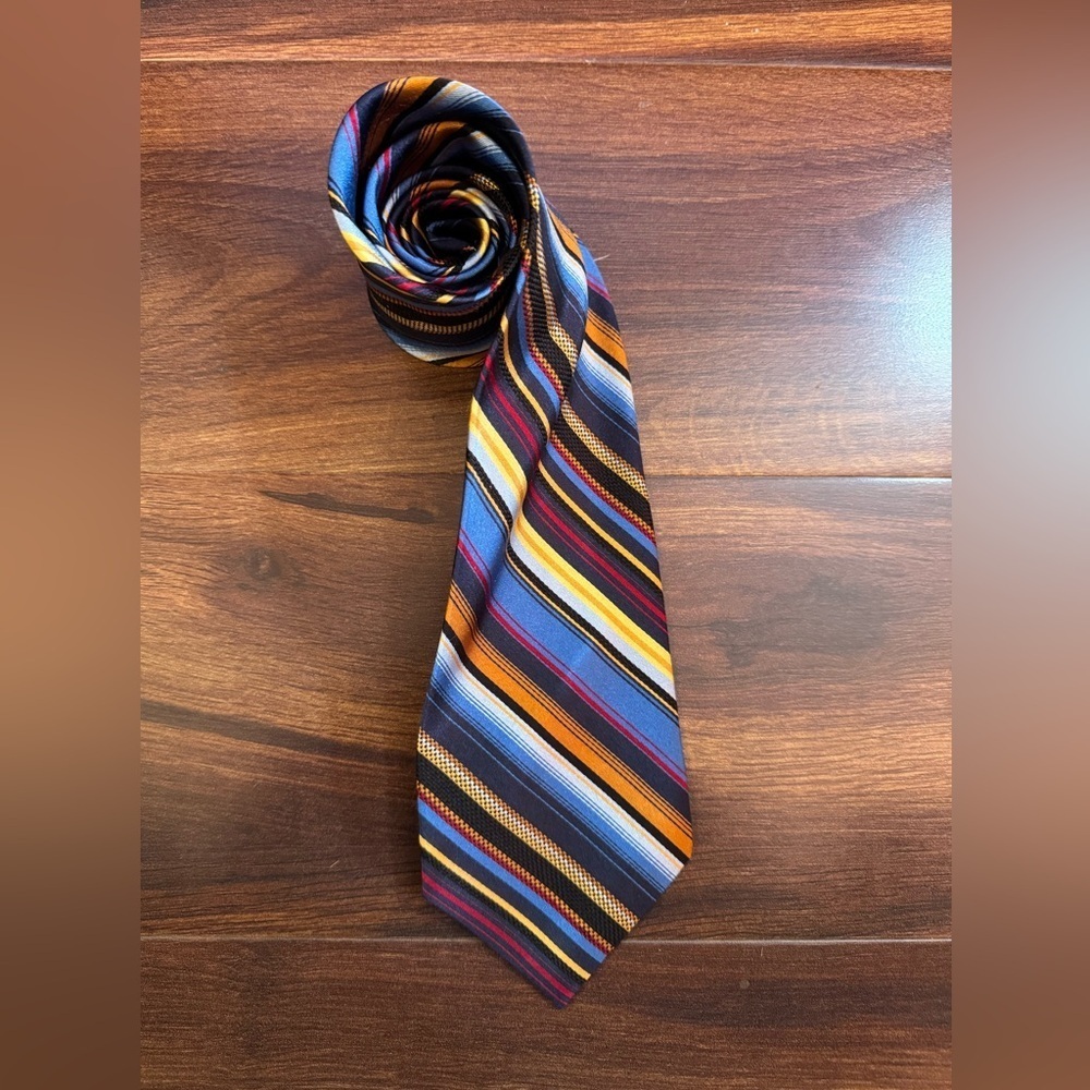🌿END of Season SALE🌿ALTEA Milano Vibrant Silk Blue Yellow Orange Striped Tie